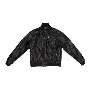 Mens Faux Leather Heavy Bomber Jacket Size XL Black Biker Full Zip